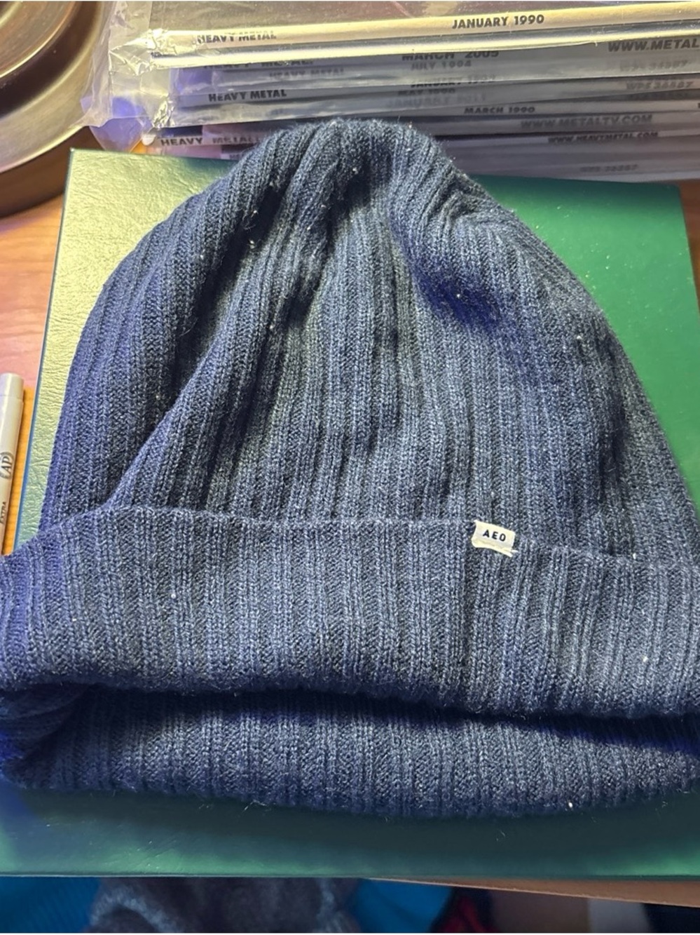 AEO Ribbed Knit Beanie - Navy Bloomingdale’s! New!